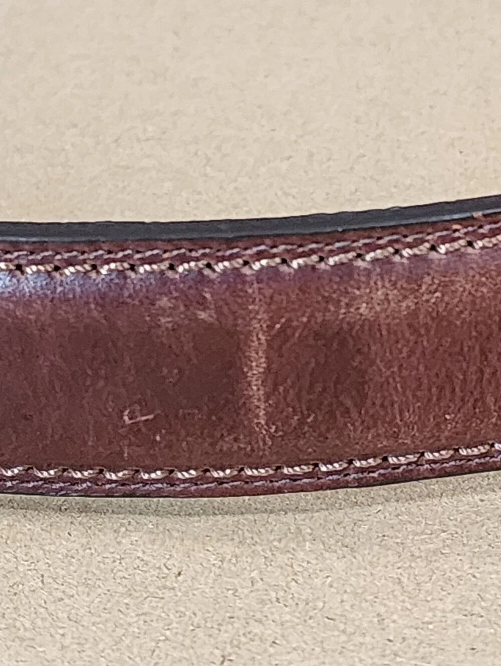 Vintage Brown Leather Belt Distressed Patina Silver Buckle Size 32 Width=1.25